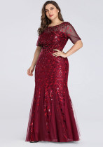 Women Lace Mesh Formal Party Fishtail Evening Dress