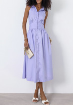 Women Summer Sexy Purple Elegant Sleeveless Halter Neck Dress