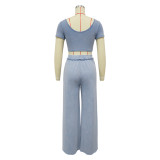 Women Sexy Open Waist U Neck Top and Wide Leg Pants Two Piece Set