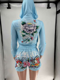 Women Graffiti Print Hoodies and ShortsTwo Piece Set