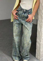 Women Street Snake Print Casual Denim Trousers Women Street Snake Print Casual Denim Trousers