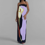Women Spring sleeveless strapless sexy backless print dress