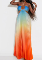 Women summer gradient Halter Neck pleated beach Holidays Maxi Dress Women summer gradient Halter Neck pleated beach Holidays Maxi Dress
