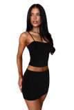 Women Summer Solid Print Suspender Top and Skirt Two Piece Set