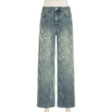 Women Street Snake Print Casual Denim Trousers