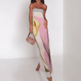 Women Spring sleeveless strapless sexy backless print dress