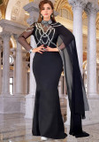 Women Elegant Beaded Cape Dress