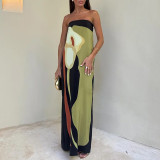 Women Spring sleeveless strapless sexy backless print dress