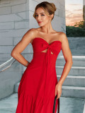 Women sexy suspender Halter Neck Cascading Ruffles Dress