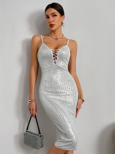 Women Solid Sequin Sexy Party Bodycon Dress