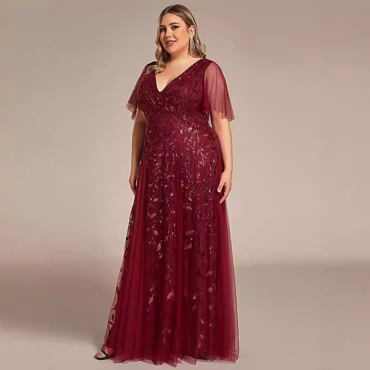 Plus Size Women Sequin Mesh Fishtail Formal Party Evening Dress