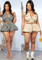 Women Summer Backless Top and Bubble Mini Skirt Two Piece Set