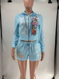 Women Graffiti Print Hoodies and ShortsTwo Piece Set