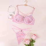 Women Pink Rhinestone Sexy Lingerie Set