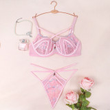 Women Pink Rhinestone Sexy Lingerie Set