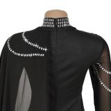 Women Elegant Beaded Cape Dress