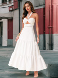 Women sexy suspender Halter Neck Cascading Ruffles Dress