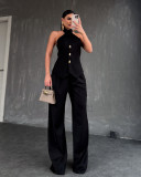 Women Summer Halter Neck Sleeveless Vest Top Trousers Casual Two Piece Set