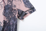 Women Summer Street Trend Mesh See-Through Print Backless Jumpsuit