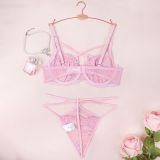 Women Pink Rhinestone Sexy Lingerie Set