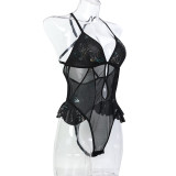 Women hot mesh see-through sexy suspender hollow jumpsuit Sexy Lingerie