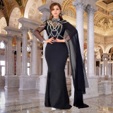 Women Elegant Beaded Cape Dress