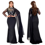 Women Elegant Beaded Cape Dress