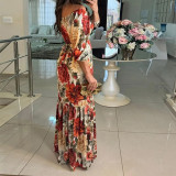 Women summer elegant print lace V neck dress