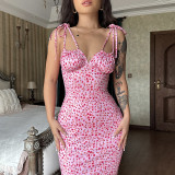 Women Spring Floral Suspender Dress