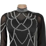 Women Elegant Beaded Cape Dress