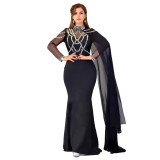 Women Elegant Beaded Cape Dress