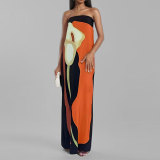 Women Spring sleeveless strapless sexy backless print dress