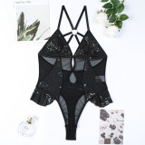 Women hot mesh see-through sexy suspender hollow jumpsuit Sexy Lingerie