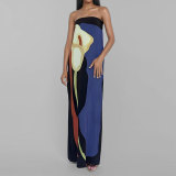 Women Spring sleeveless strapless sexy backless print dress