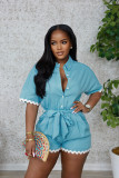 Women Summer Casual Lace Turndown Collar Lace Romper