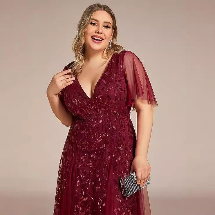 Plus Size Women Sequin Mesh Fishtail Formal Party Evening Dress