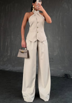 Women Summer Halter Neck Sleeveless Vest Top Trousers Casual Two Piece Set