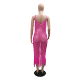Women Sequined Suspender V Neck Sexy Suspender Tassel Dress