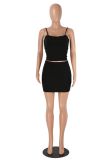Women Summer Solid Print Suspender Top and Skirt Two Piece Set