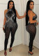 Women Sexy Mesh Beaded See-Through Sleeveless Jumpsuit