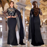 Women Elegant Beaded Cape Dress