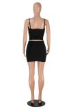 Women Summer Solid Print Suspender Top and Skirt Two Piece Set