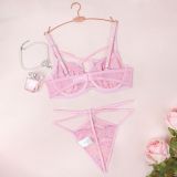 Women Pink Rhinestone Sexy Lingerie Set