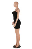 Women Summer Solid Print Suspender Top and Skirt Two Piece Set