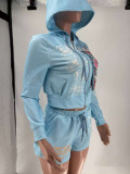 Women Graffiti Print Hoodies and ShortsTwo Piece Set