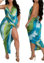 Women Summer Sexy Backless Tie-Dye Dress