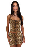 Women Summer Solid Print Suspender Top and Skirt Two Piece Set