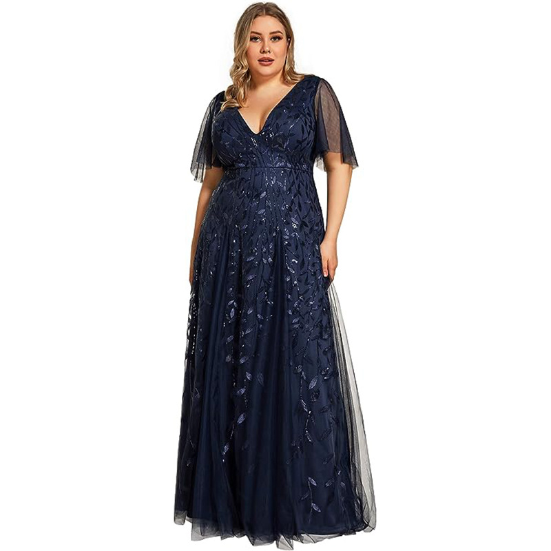 Plus Size Women Sequin Mesh Fishtail Formal Party Evening Dress
