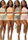 Fashion Casual Summer Contrast Color Knitting Short Sleeve Two Piece Shorts Set