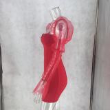 Women's Strapless Mesh Patchwork Bodycon Nightclub Dress